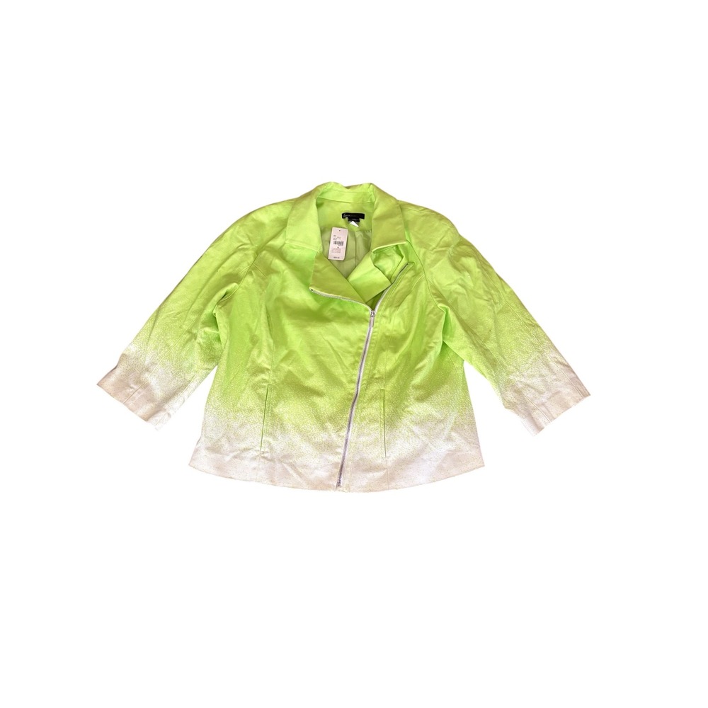 Lane Bryant Lime Green Ombre Moto Jacket Asymmetrical Zip 3/4 Sleeve Size 18 NEW